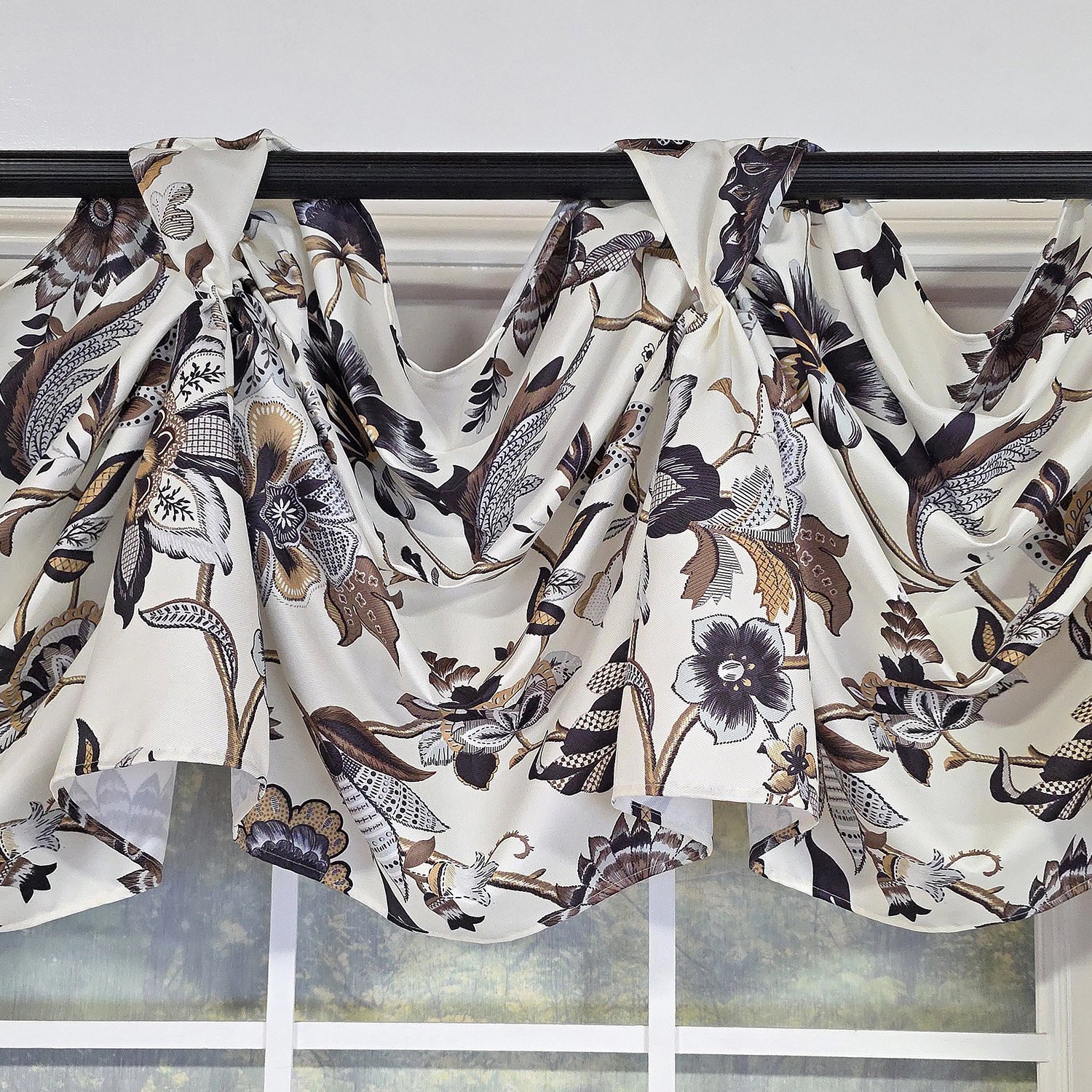 RLF Home Zanzibar 3-S Victory 100% Cotton Tab Top Swag Window Curtain 54" x 25" Gray