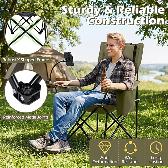 SUGIFT 2-in-1 330-lb Capacity 3-Position Reclining Camping Chair Lounger with Detachable Footrest and Headrest