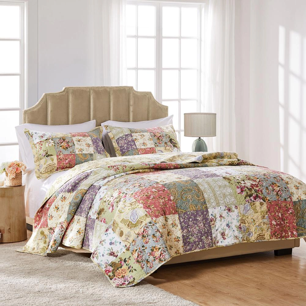 Greenland Home Fashion Blooming Prairie Quilt And Pillow Sham Set 3 Piece