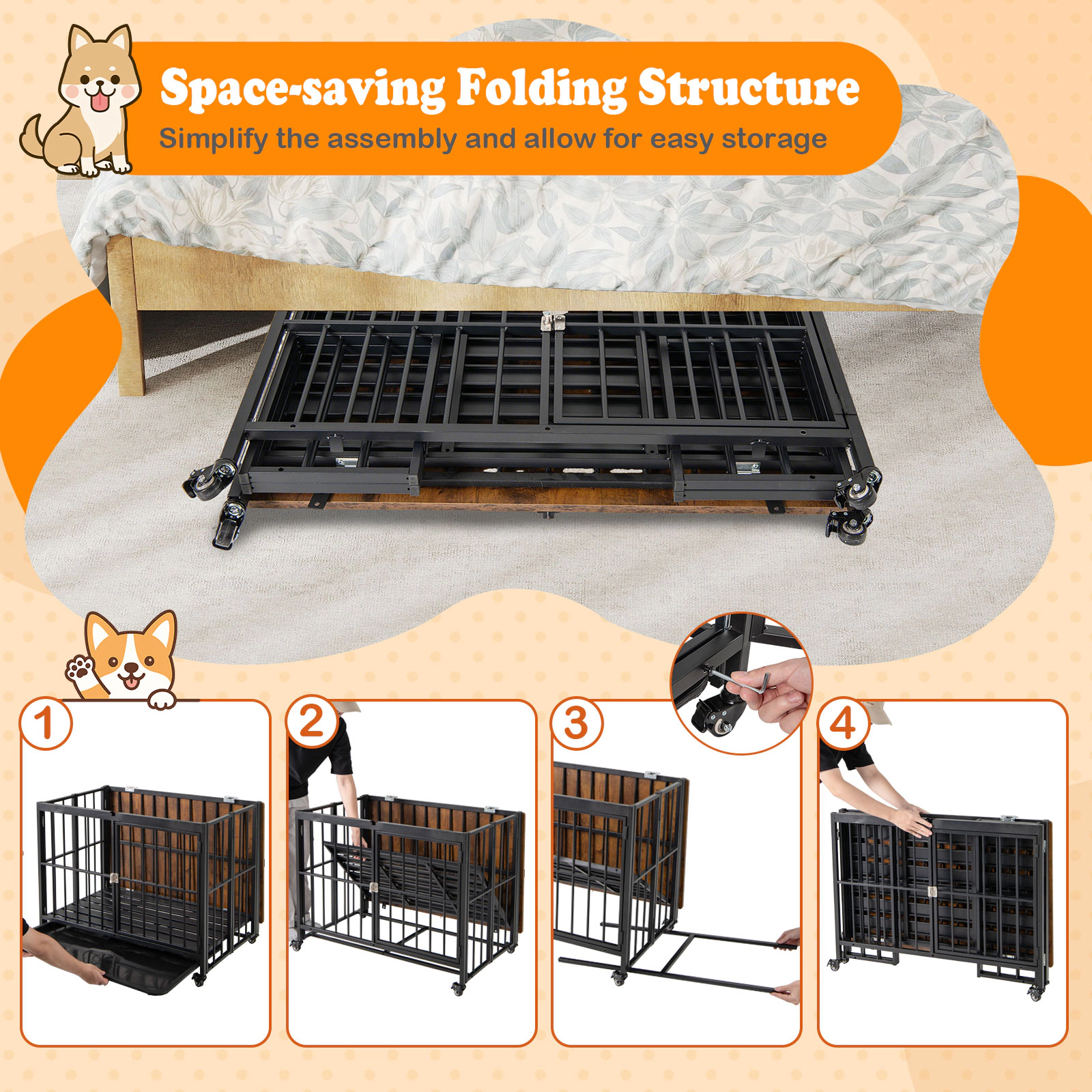 SUGIFT 38-in Foldable Dog Crate Furniture Side Table with Lockable Front Door Flip-Top and Removable Tray