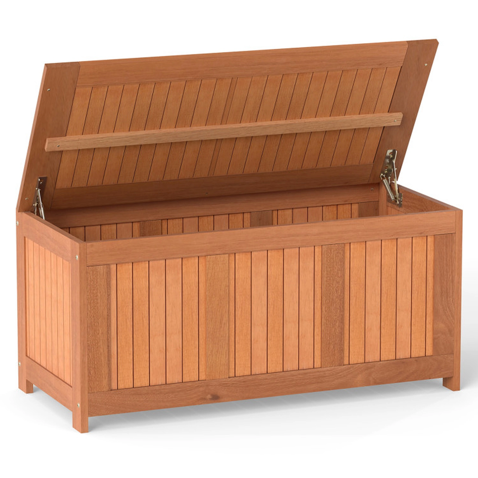 SUGIFT 52-Gallon 3-in-1 Solid Wood Patio Deck Storage Box and Coffee Table 220-lb Top 110-lb Bottom Capacities Teak