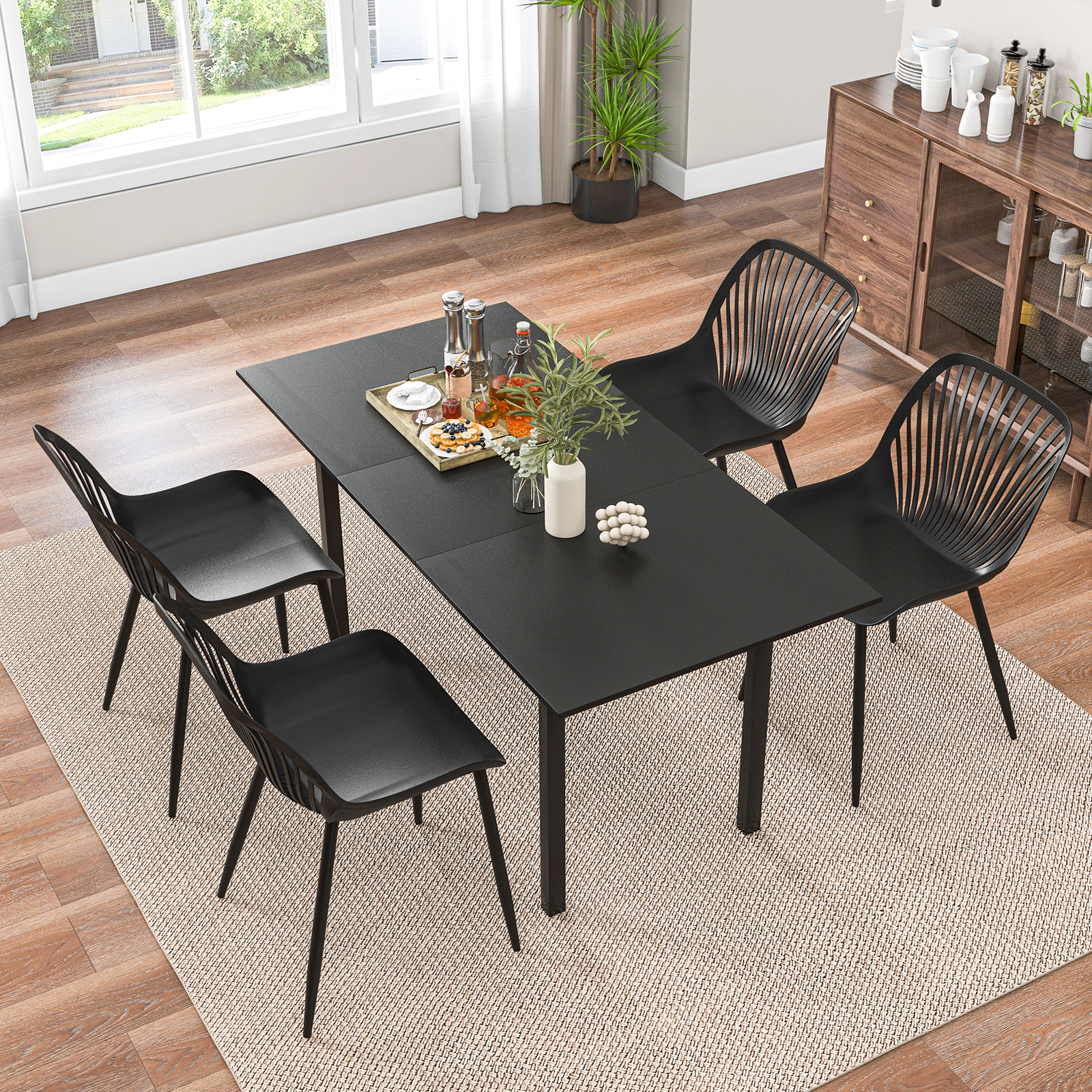 SUGIFT Modern Cutout Backrest Kitchen Dining Chairs with Metal Legs 330-lb Capacity Black
