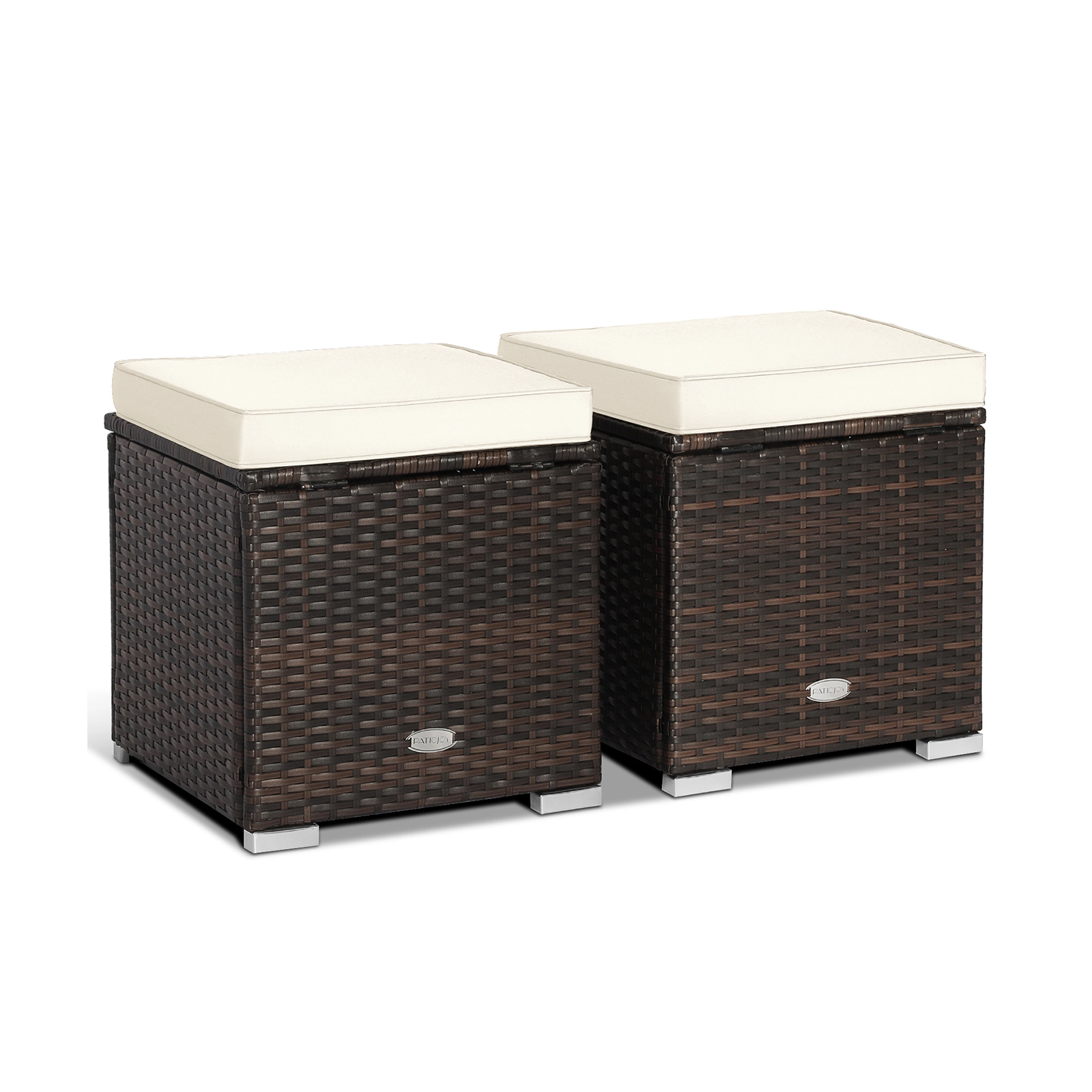 SUGIFT Patio Ottoman and Storage Seat with Removable Cushions 350-lb Top Capacity Mix Brown Rattan