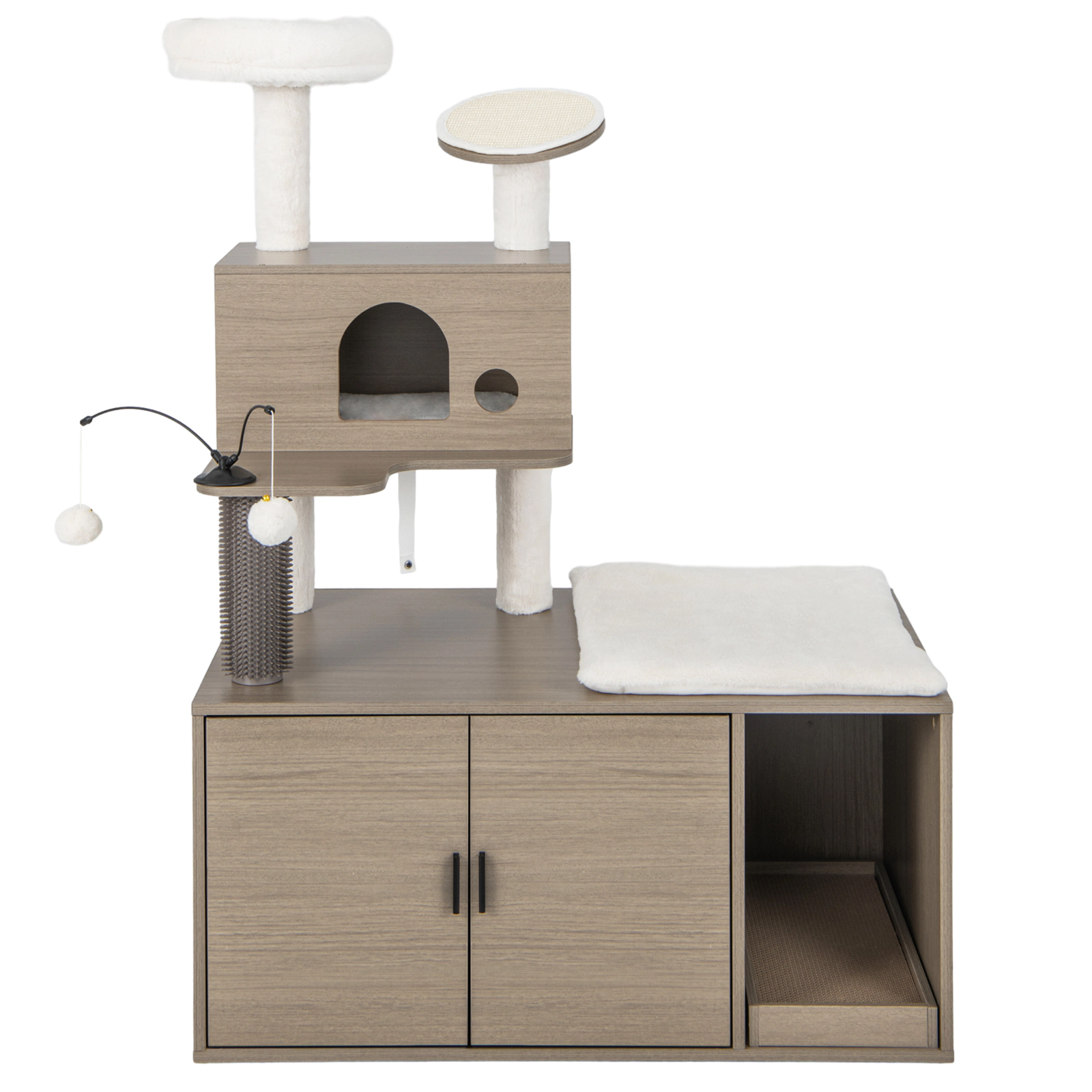 SUGIFT 2-in-1 Cat Tower Gray with Litter Box Enclosure Condo and Scratching Board