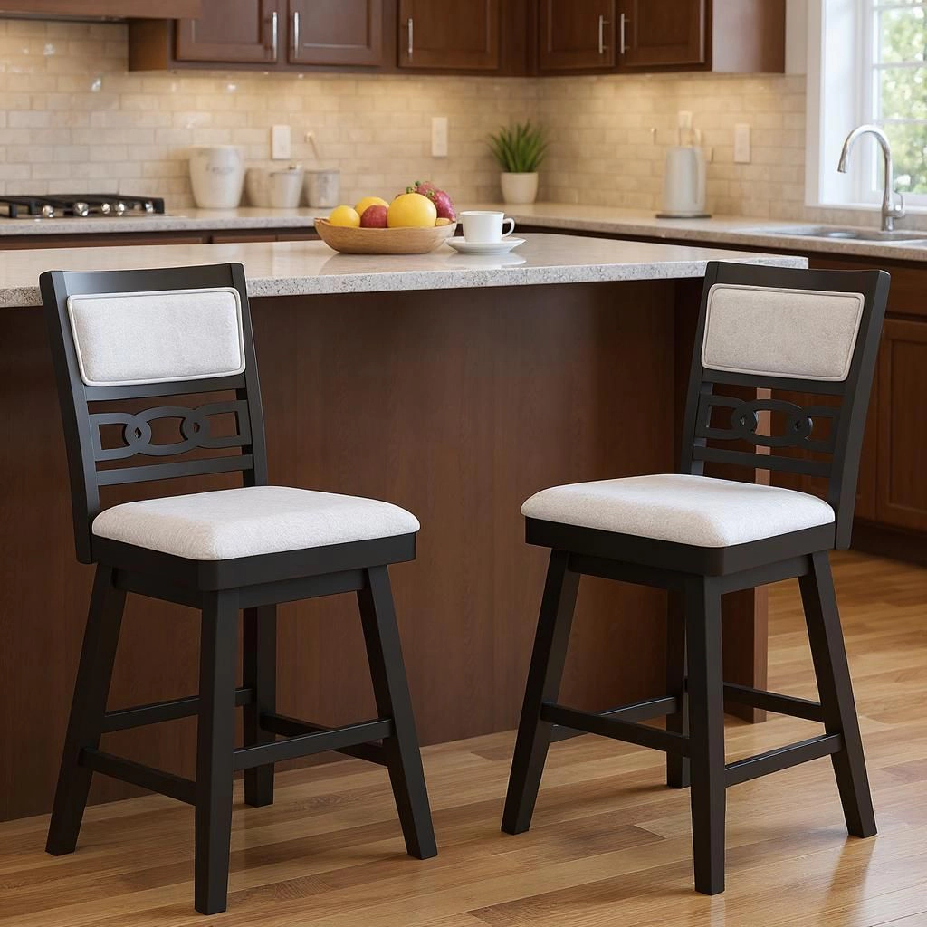 SlickBlue Set of 2 Wood Kitchen Island Stools with Footrest and Backrest
