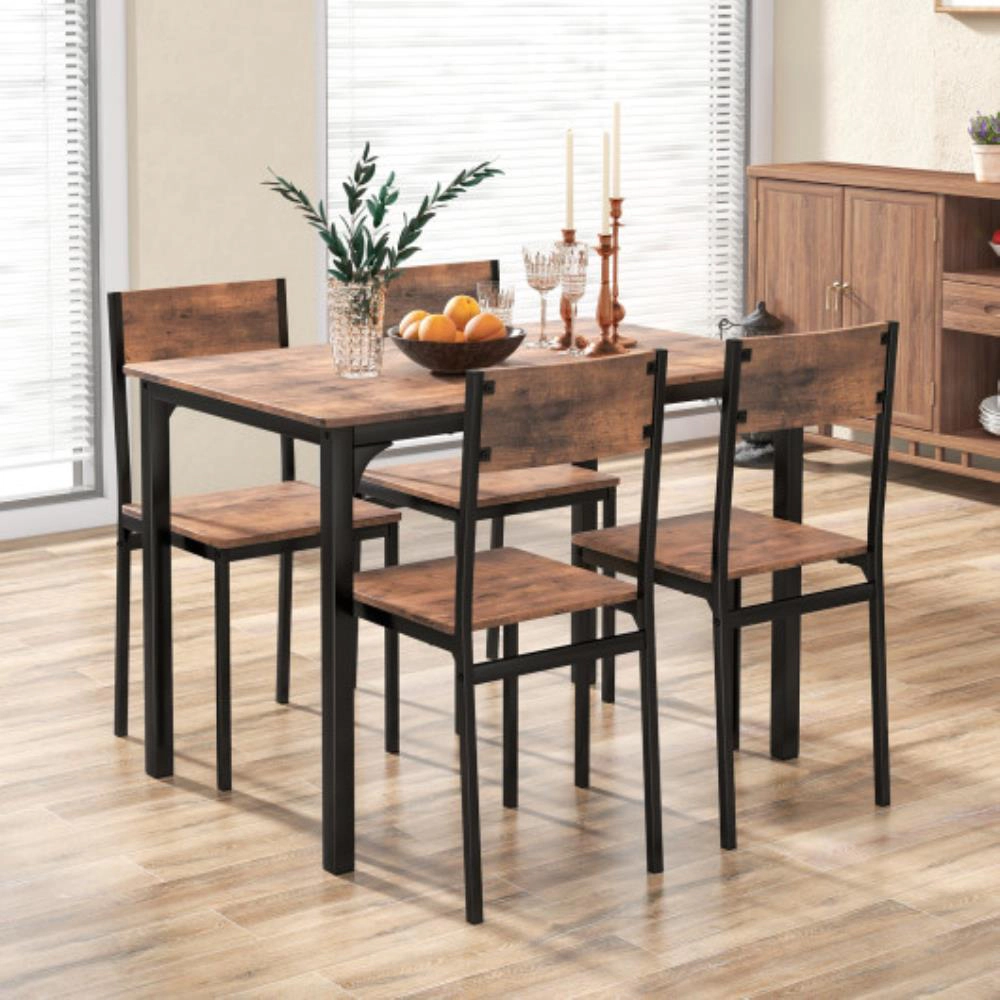 Hivvago 5 Piece Dining Table Set Industrial Style Kitchen Table And Chairs For 4-Rustic Brown