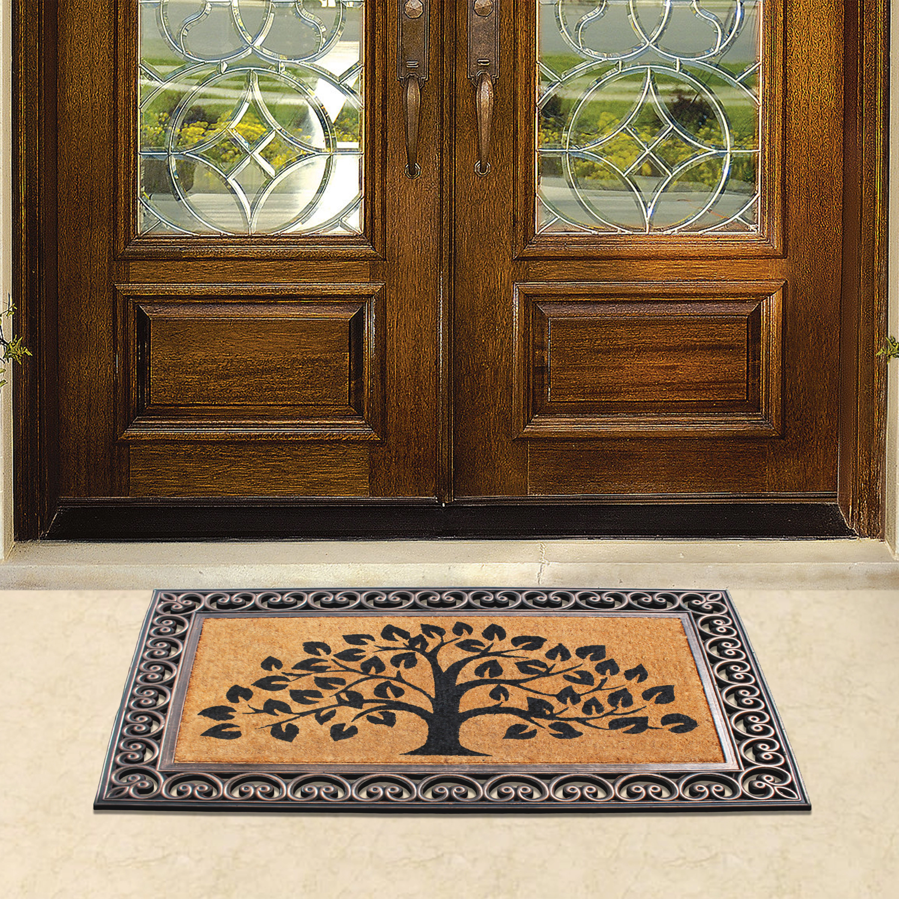 A1HC Coir and Rubber Door Mat 30x48 Inches Anti-Shed Fade-Resistant Heavy Duty Welcome Tree Bronze