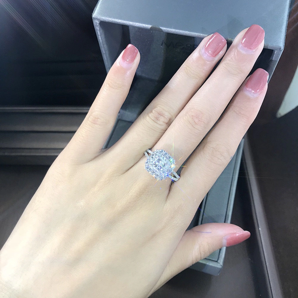 Wardrobe Whimsy Square Double Halo Cubic Zirconia Split Shank Engagement Ring