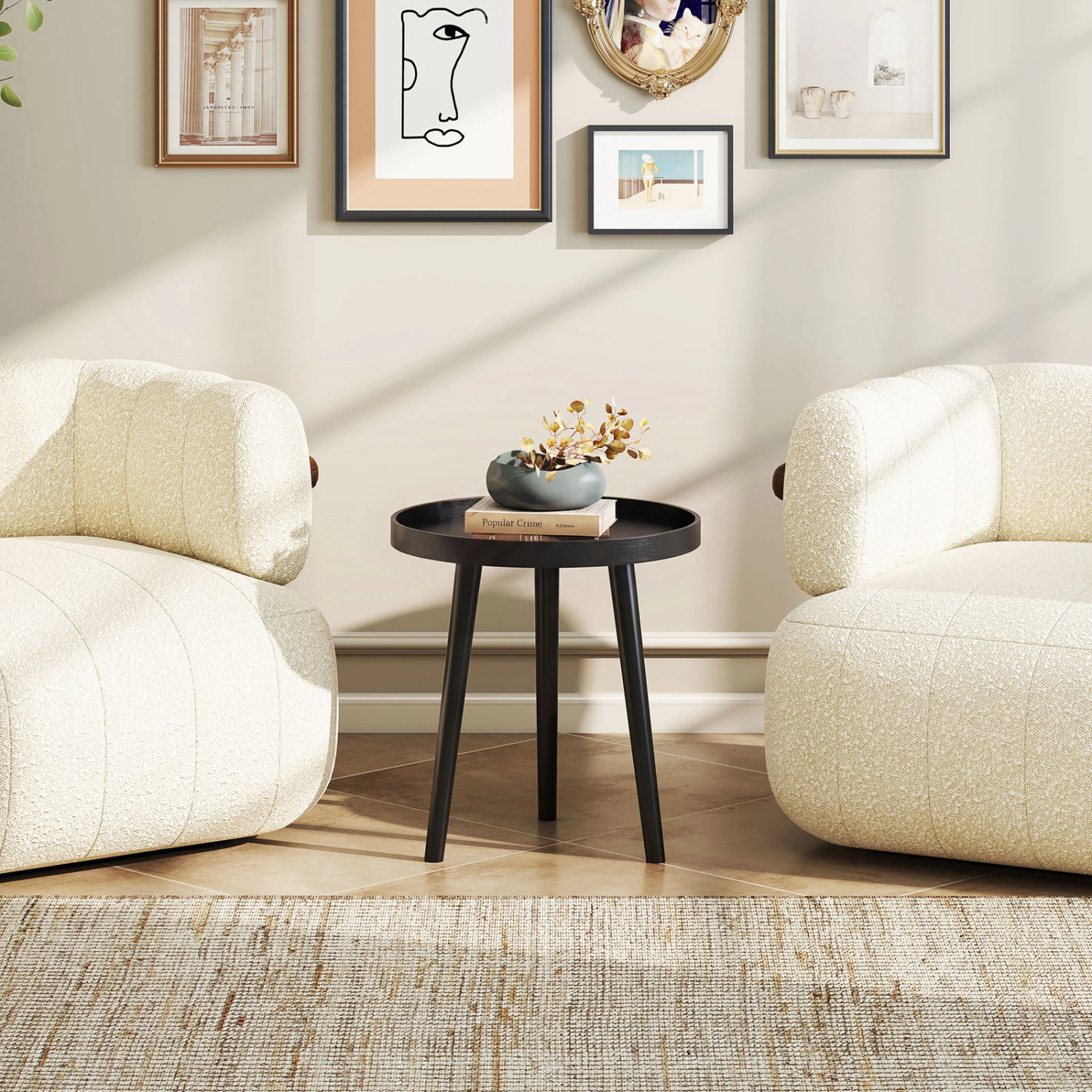 SlickBlue 16 Inch Round Coffee Table with Raised Tray Edge