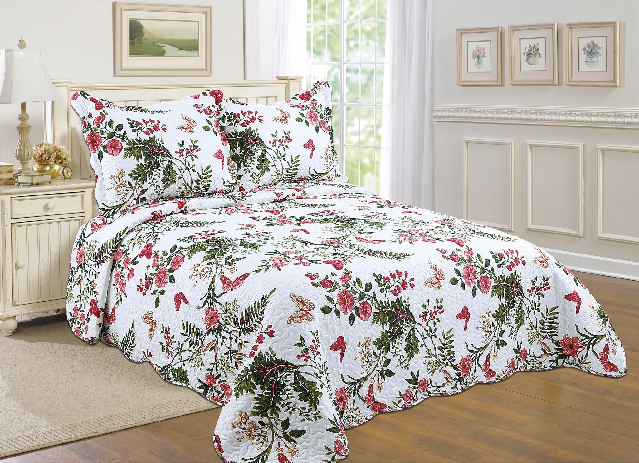 J&V TEXTILES 100% Microfiber Floral Reversible Quilt Set