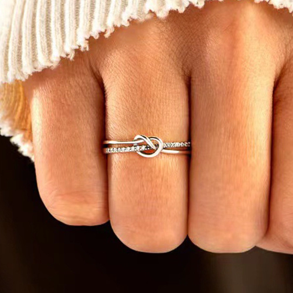 Love Knot Stackable Ring Pave Cubic Zirconia Silver‑Tone Minimalist Promise Ring for Women