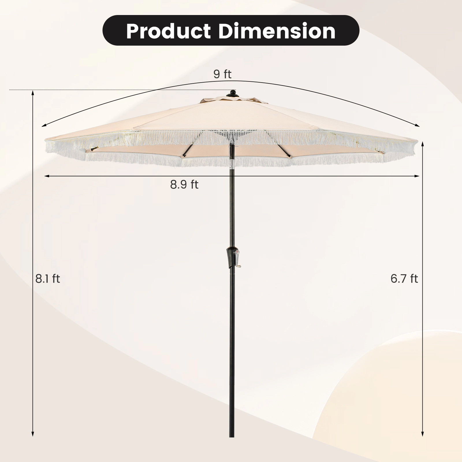 SUGIFT Sun-Protective 9-ft Patio Umbrella with Tilt, Crank Handle and Vented Polyester Canopy 12-lb Beige