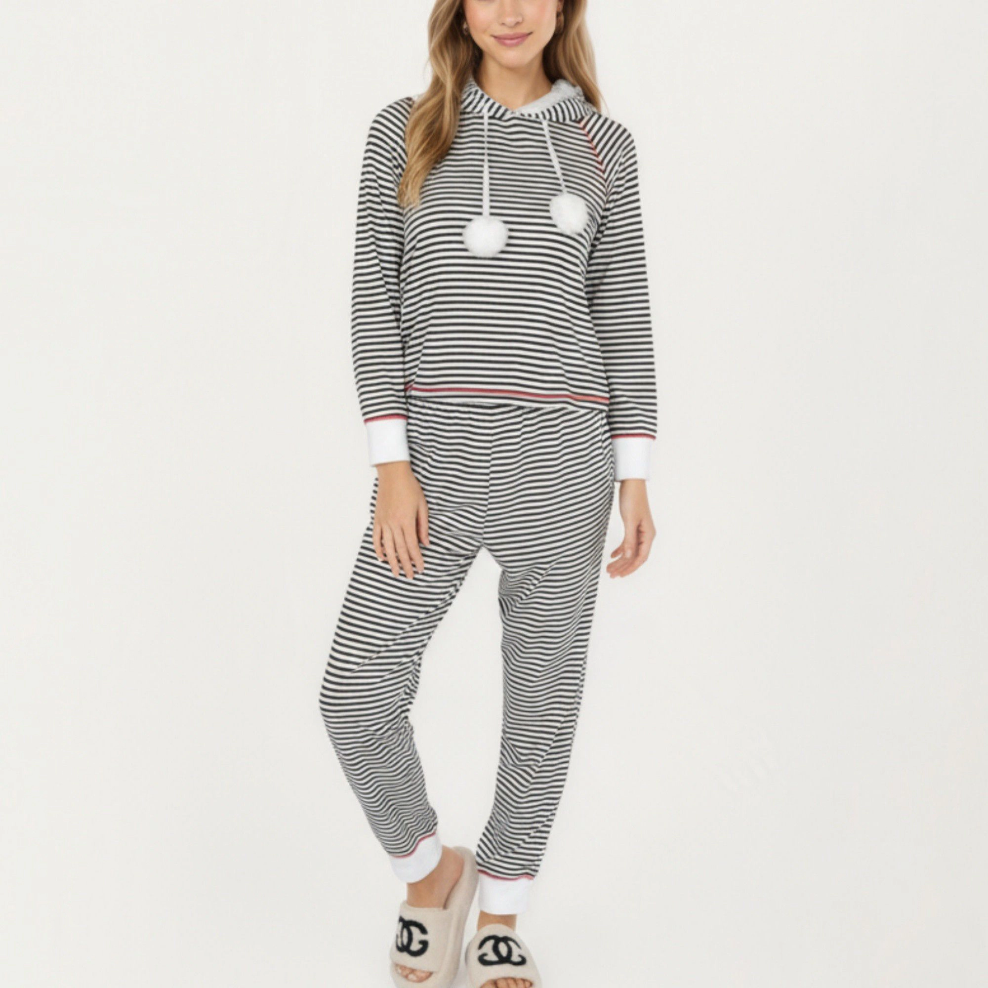 Anna-Kaci Women's 2-Piece Long Sleeve Pullover Top Fuzzy Collar and Relaxed Fit Pants Pajama Set Soft Knit Fabric