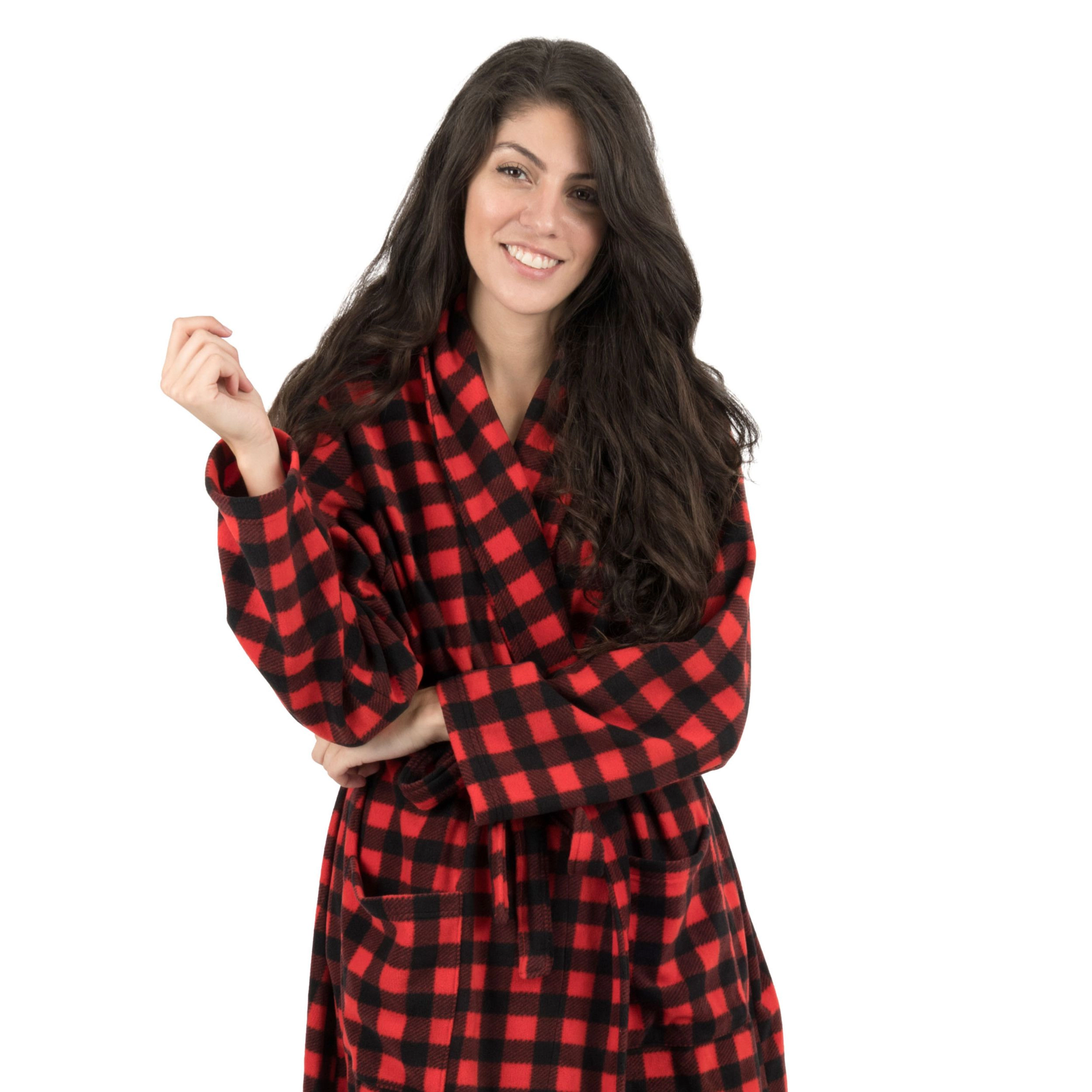 Leveret Womens Red & Black Buffalo Plaid Micro Fleece Robe