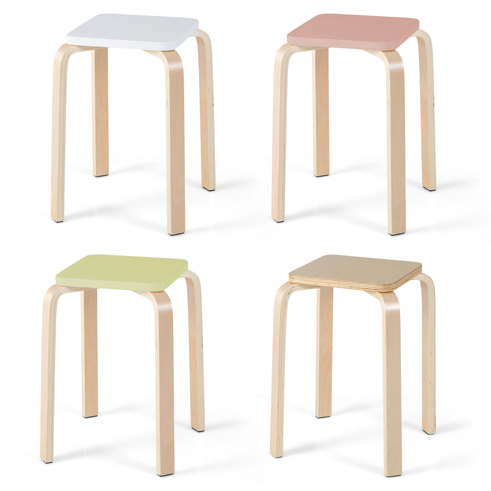 LJG Set of 4 Colorful Square Stools with Anti-Slip Felt Mats