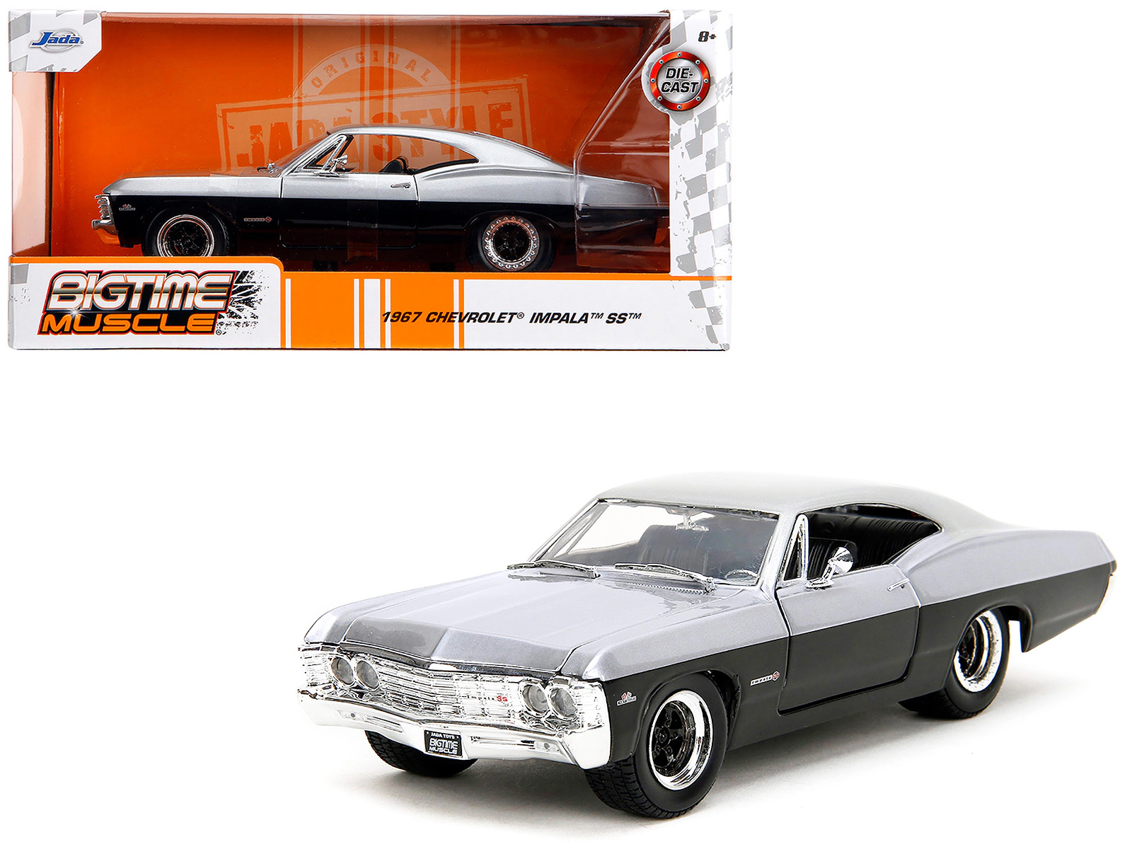 Jada 1967 Chevrolet Impala Ss Silver Metallic And Black "Bigtime Muscle" Series 1/24 Diecast Model Car By Jada