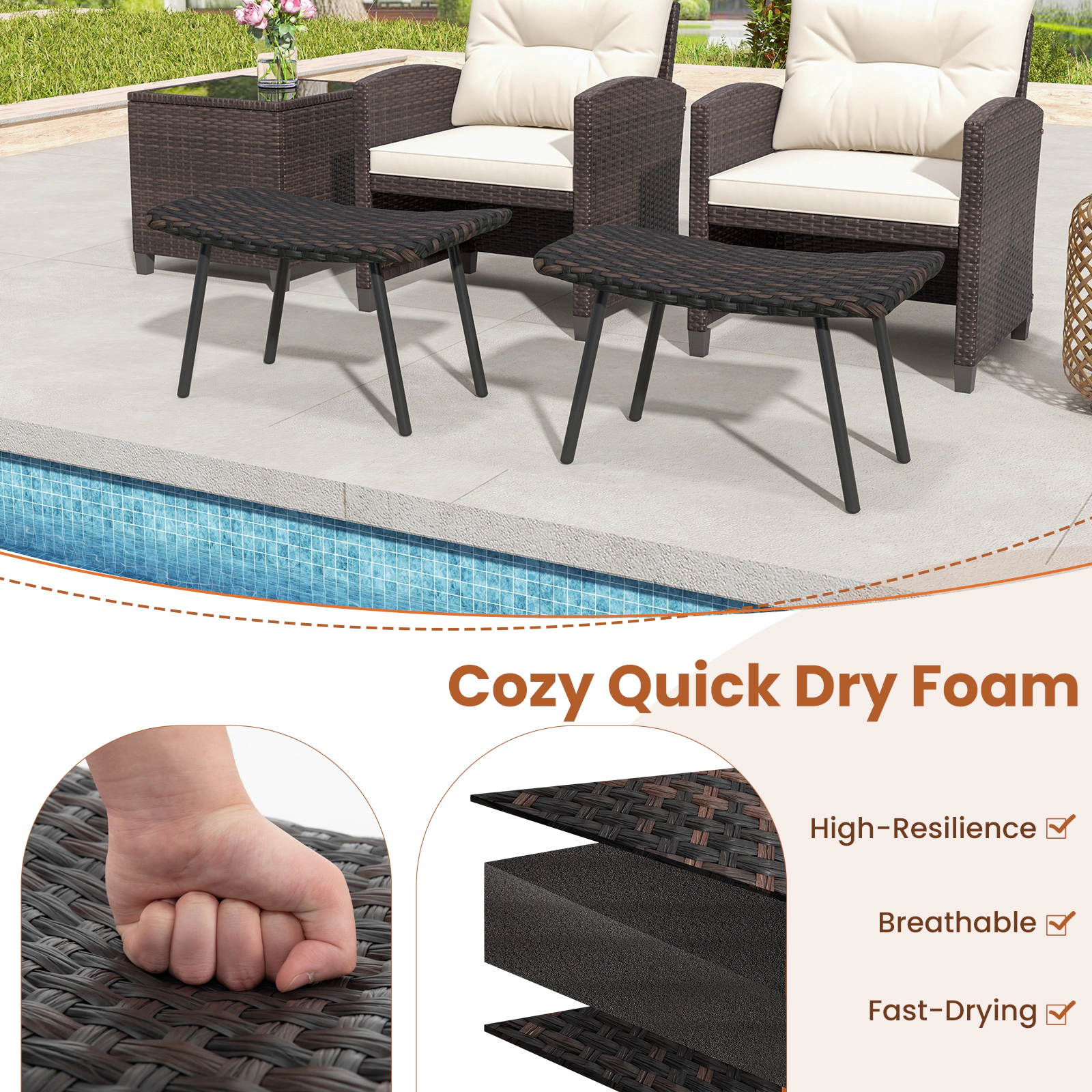 Hivvago Patio Ottoman Seating Set with Metal Legs