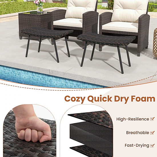 Hivvago Patio Ottoman Seating Set with Metal Legs