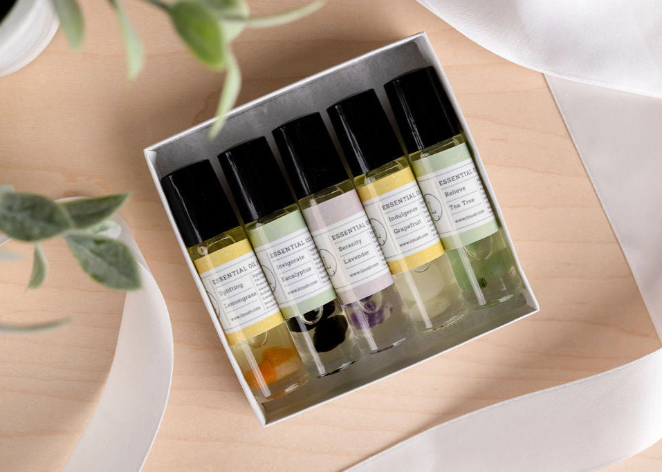 Lizush  Essential Oils Roll-On Set of 5 with Crystals