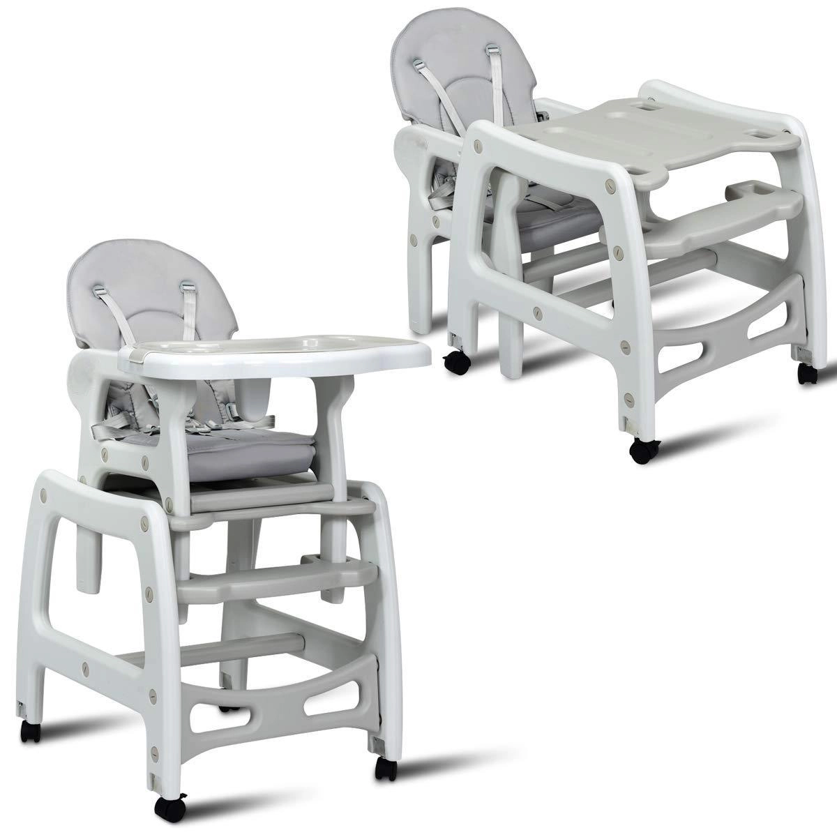 SUGIFT 3-in-1 Convertible Baby High Chair with Lockable Universal Wheels 50-lb Capacity Ages 6 Months-8 Years Gray/Pink