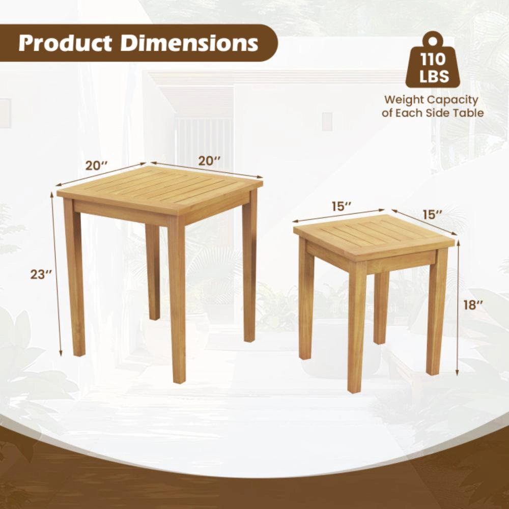 Hivvago 2 Pieces Space Saving Design Teak Wood Outdoor Patio Nesting Table