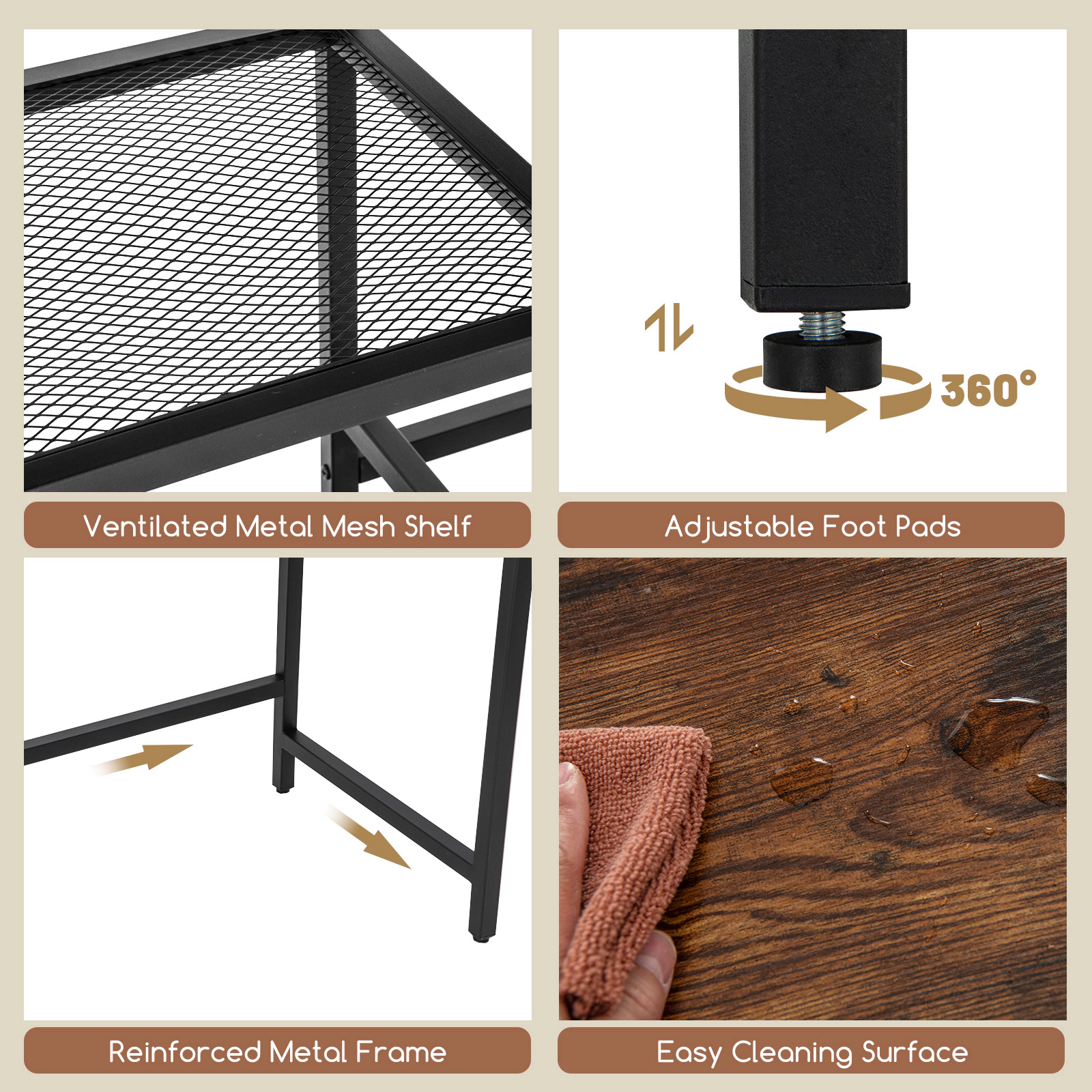 SUGIFT 2-Person Computer Desk with Power Outlet Printer Stand and Storage Shelves 160-lb Side Tables Rustic Brown Black