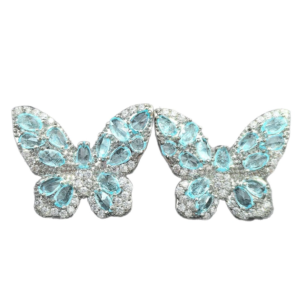 Aqua Blue Cubic Zirconia Butterfly Stud Earring for Women