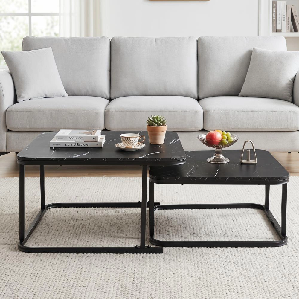 Hivvago Nesting Coffee Table Set Of 2 With Faux Marble Top And Metal Frame