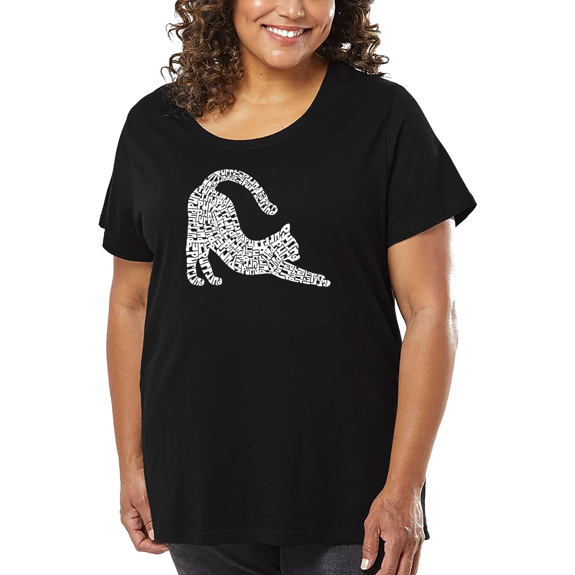 LA Pop Art Women's Plus Word T-Shirt - Stretching Cat