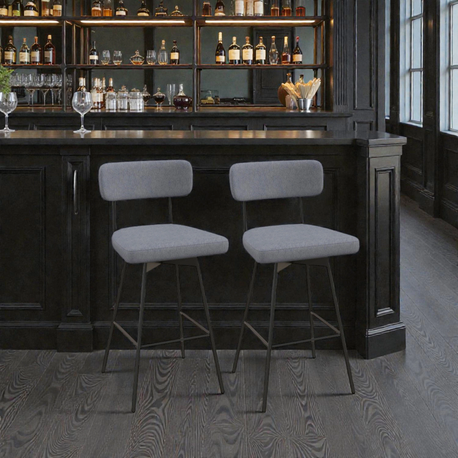 Hivvago Set of 2 Swivel Bar Stools 29" Counter Height with Upholstered Seating