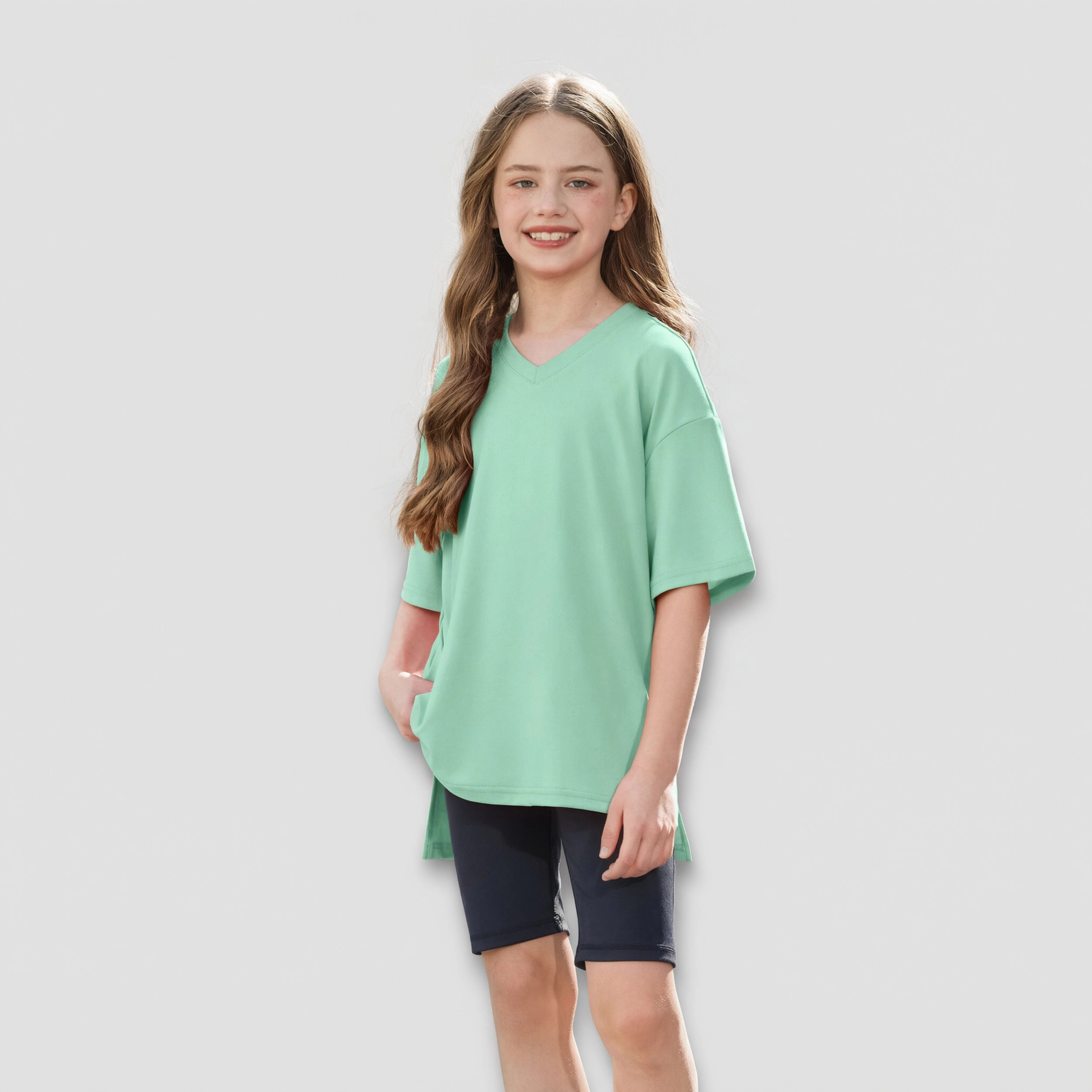 Arshiner Girls Piece Summer Sets Oversized V Neck Shirts Tops Biker Shorts Set Workout Tracksuit