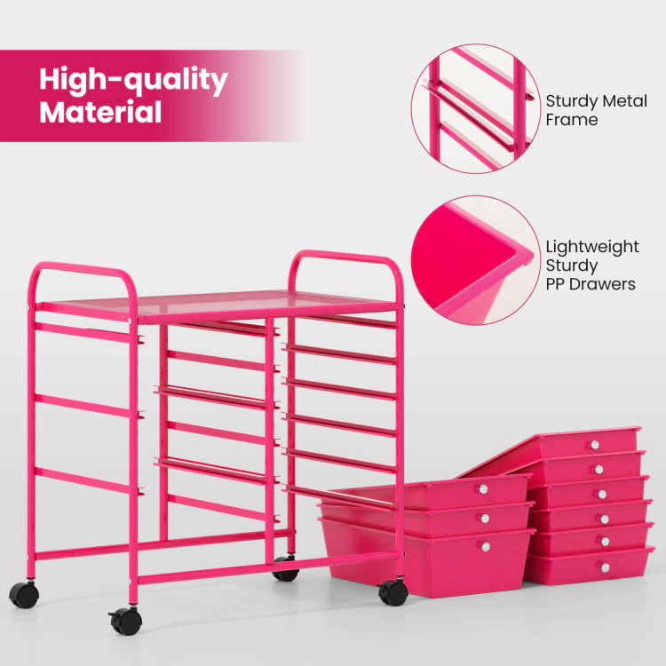 Hivvago 9-Drawer Rolling Supply Organizer with Metal Frame