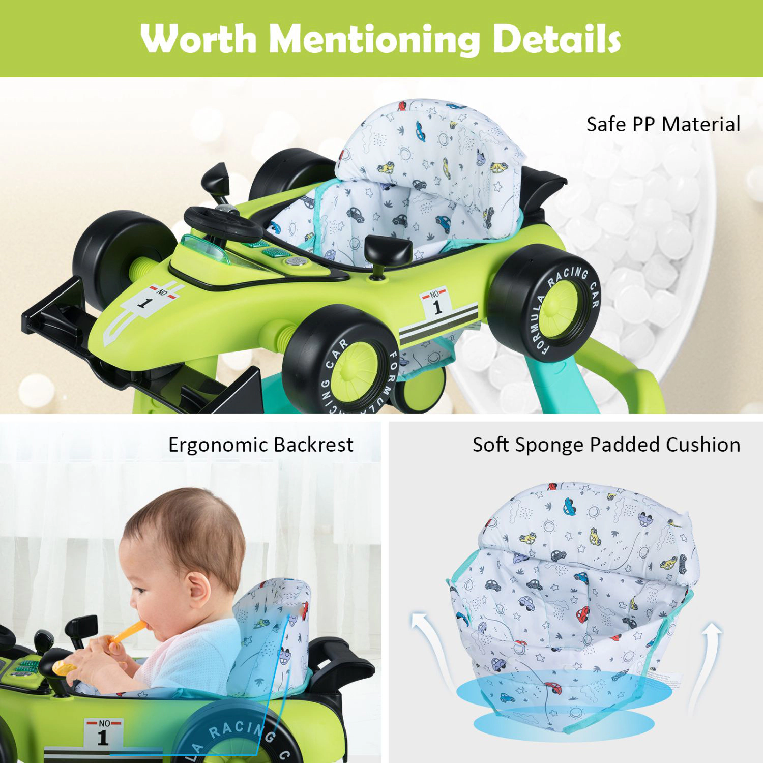 SlickBlue 4-in-1 Baby Walker Activity Center with Adjustable Height