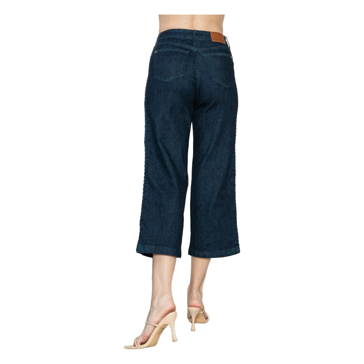 Judy Blue Full Side Seam Braid Detail Crop Wide Leg Jeans