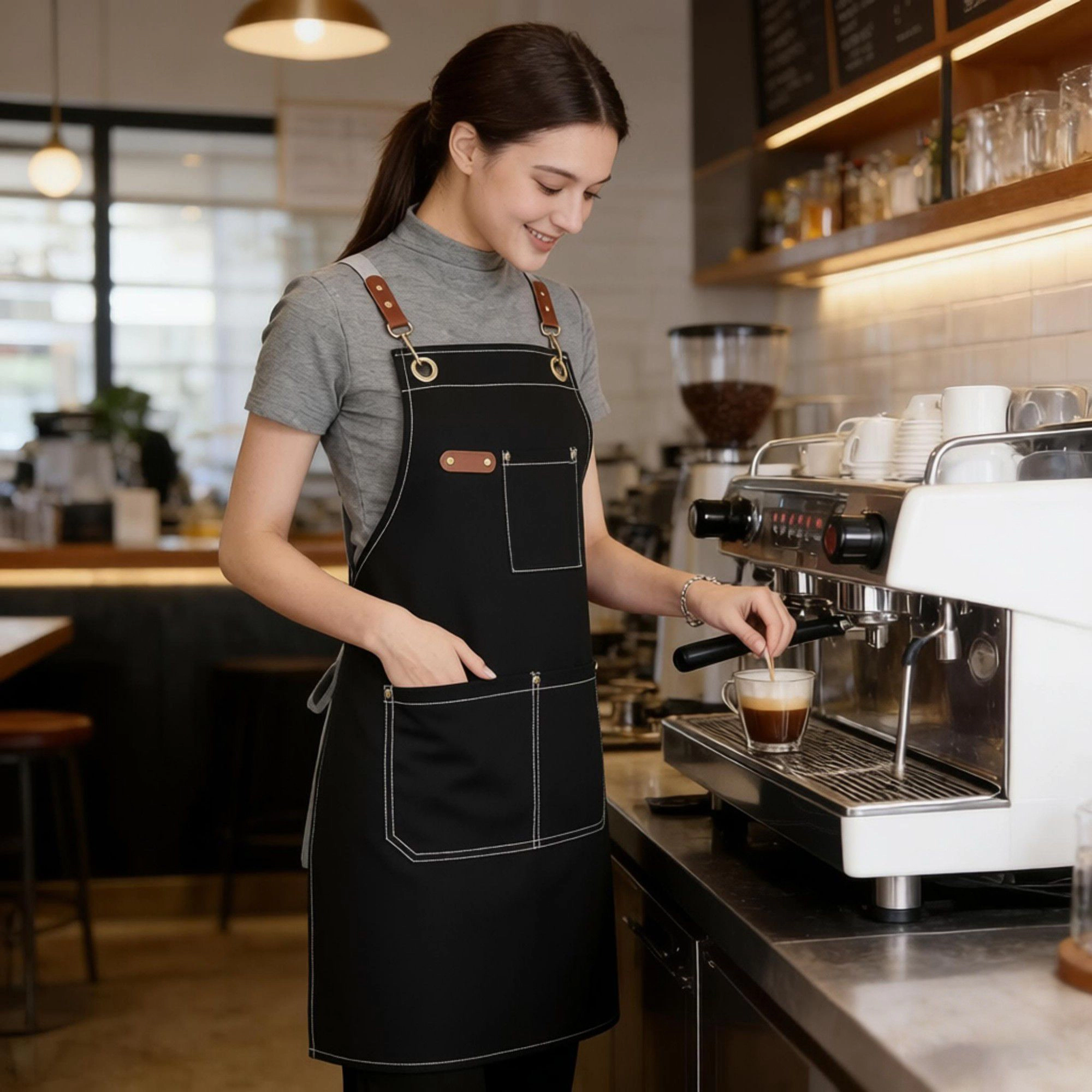 Alilang Unisex Cotton Kitchen Apron with Cross Back Straps Multi Pocket Utility for Cooking Baking Craft Gardening