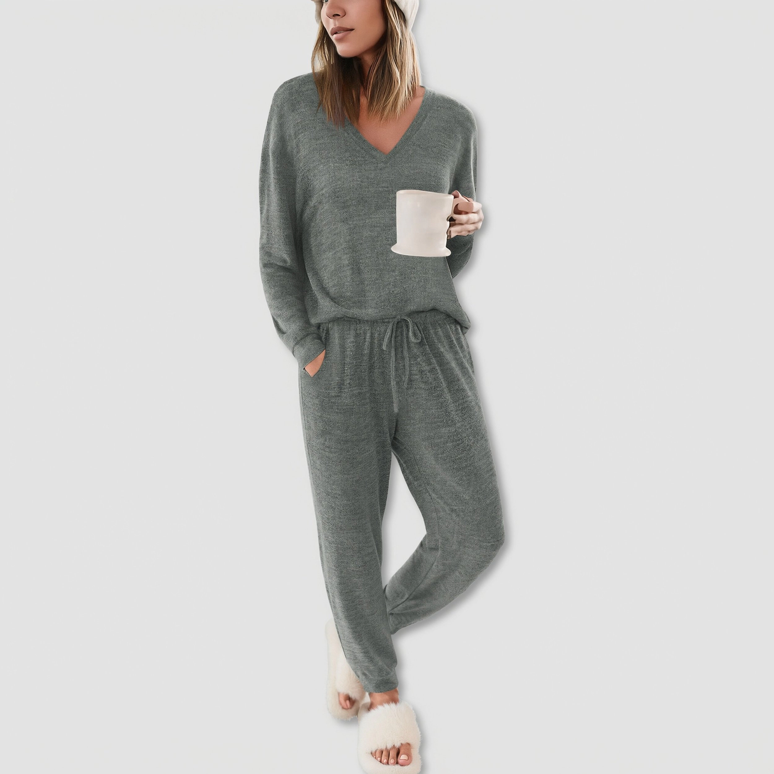 Ekouaer Womens Jogger Pajama Sets Long Sleeve Top and Pants Lounge Two Piece Pajamas Sleepwear