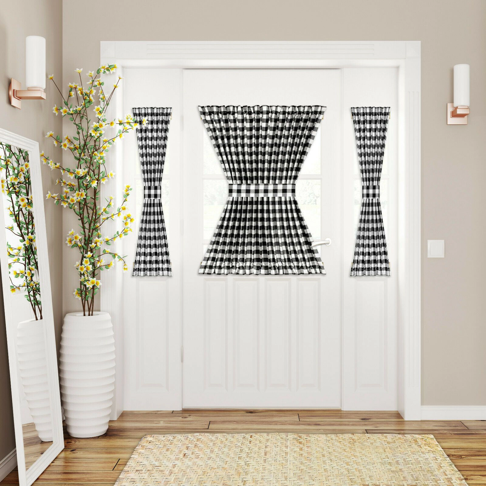 Kate Aurora Plaid Country Farmhouse French Door Curtain Panel With Matching Tieback