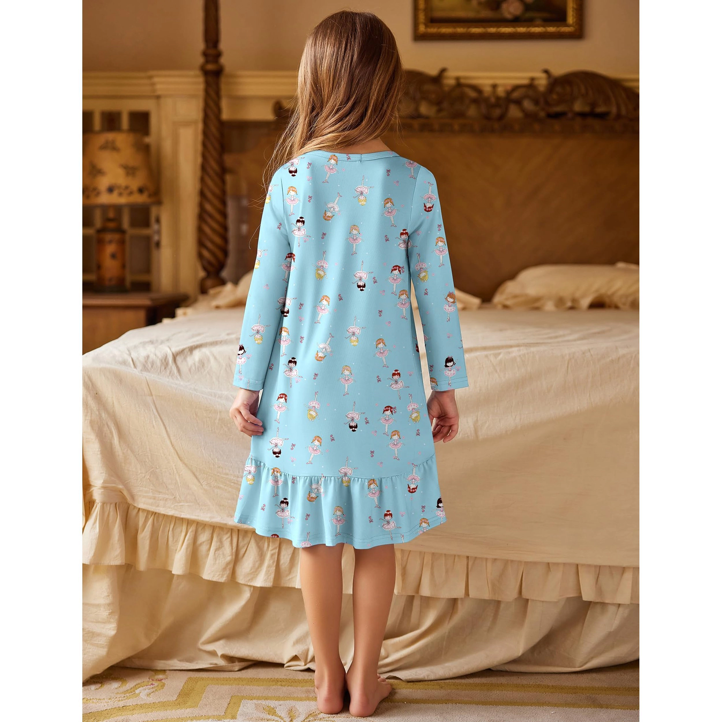 Arshiner Girls Sleepwear Long Sleeve Cute Nightgown Nightie Pajama Dress