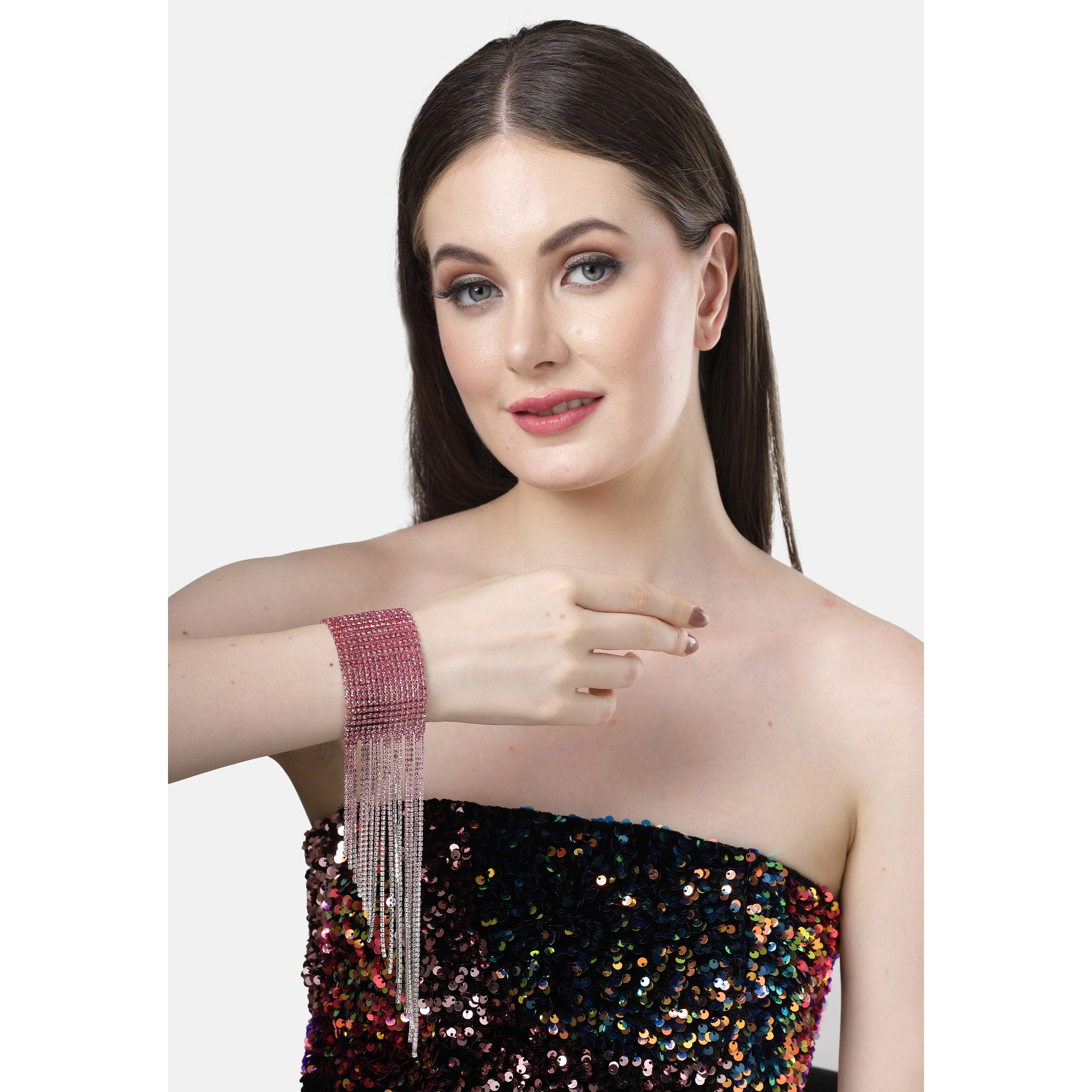 AGP PARIS Womens Diva Collection Pink Glitter Chevron Bracelet