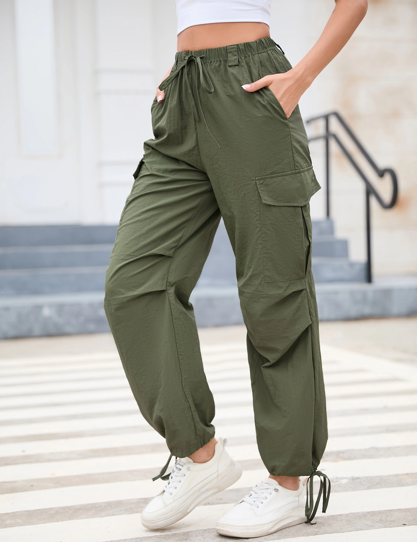 KOJOOIN Women's Lightweight Drawstring Cargo Jogger Pants  with Pockets Quick Dry