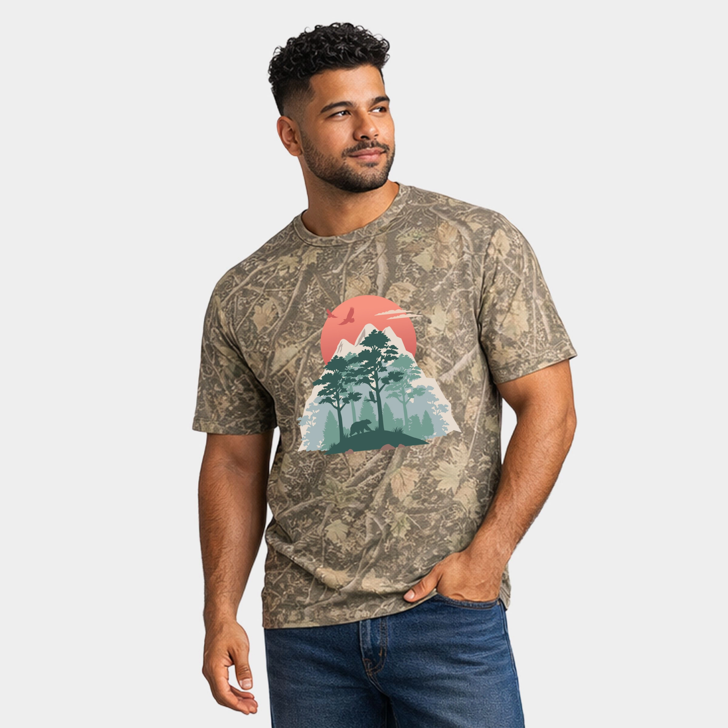Simply Sage Market - Men's Heavyweight Camo Tee Bear Forest