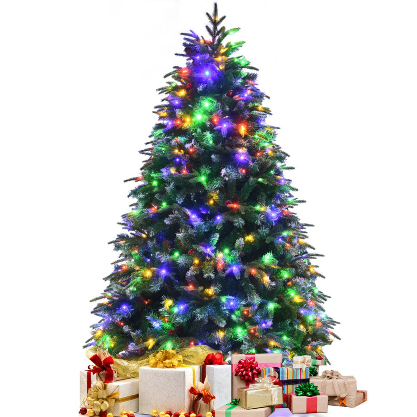 SUGIFT 5 ft Pre-Lit Snowy Christmas Tree Hinged with Multi-Color Lights and Flash Modes