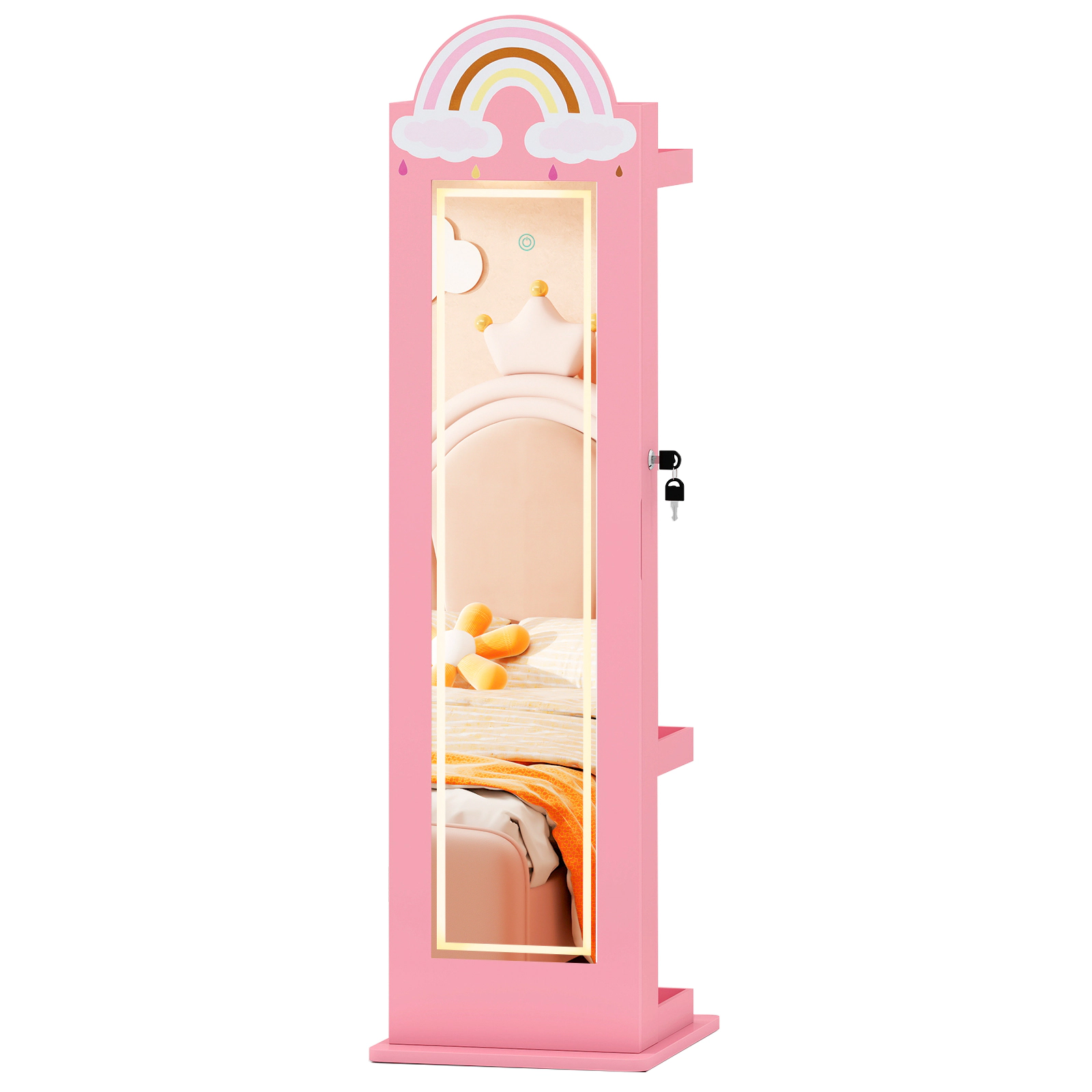 SUGIFT 3-Color Lighted Full Length Mirror and Clothes Rack 3-in-1 Kids Jewelry Armoire