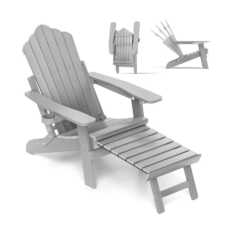 Hivvago All-Weather Hips Patio Adirondack Lounge Chair With Retractable Footrest
