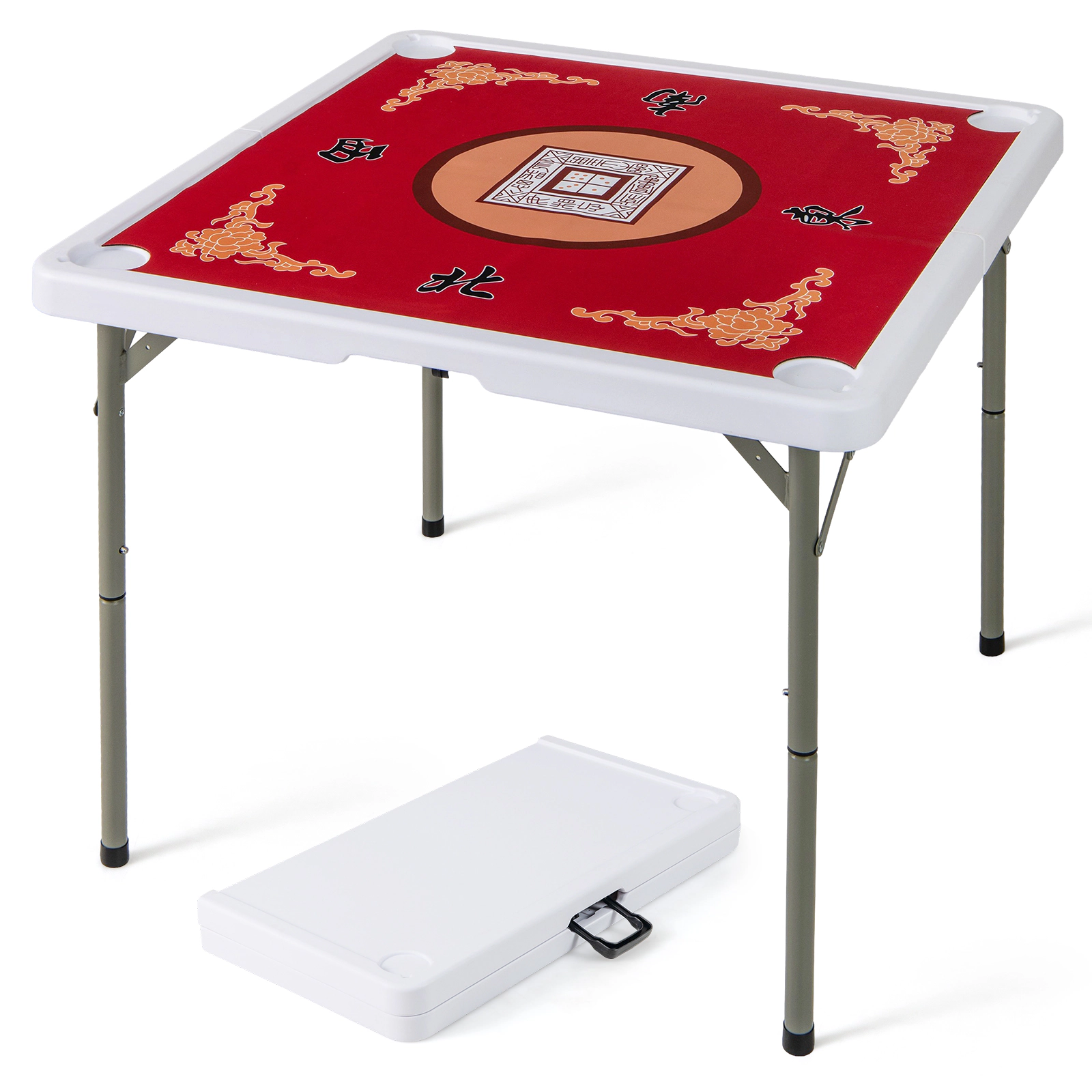 SUGIFT 35-in 180-lb Capacity Portable Folding Mahjong Table with 32.5-in Felt Mat and Cup Holders