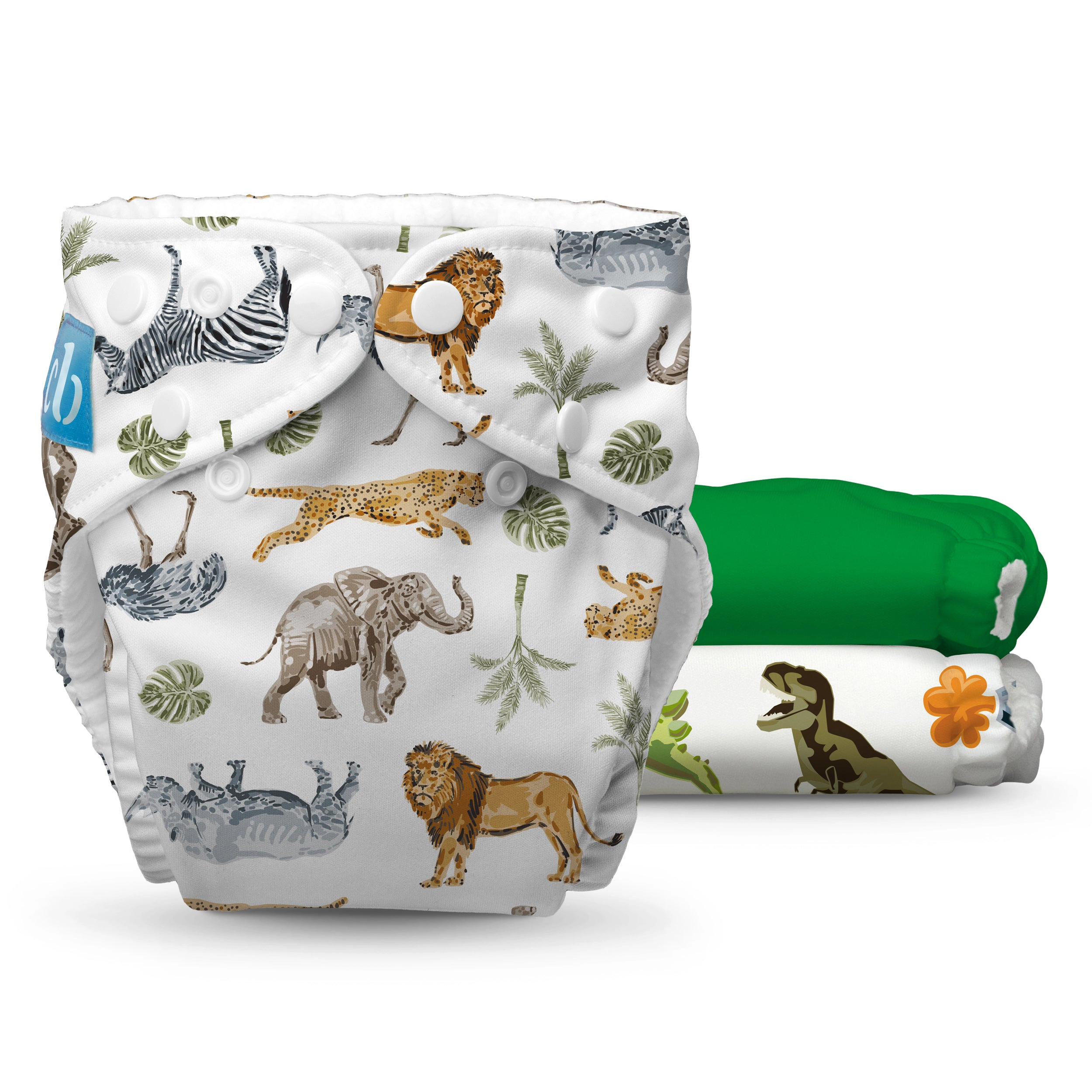 Charlie Banana One-Size Reusable Cloth Diaper Pack - Fleece Lined, Wild Forest (3 Diapers + 3 Inserts)