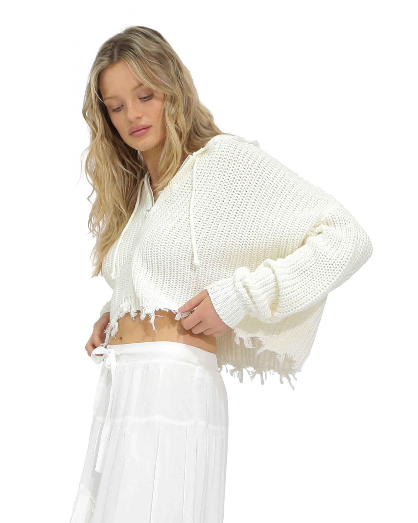 Belle & Bloom Womens Another Love Fringe Zip Knit
