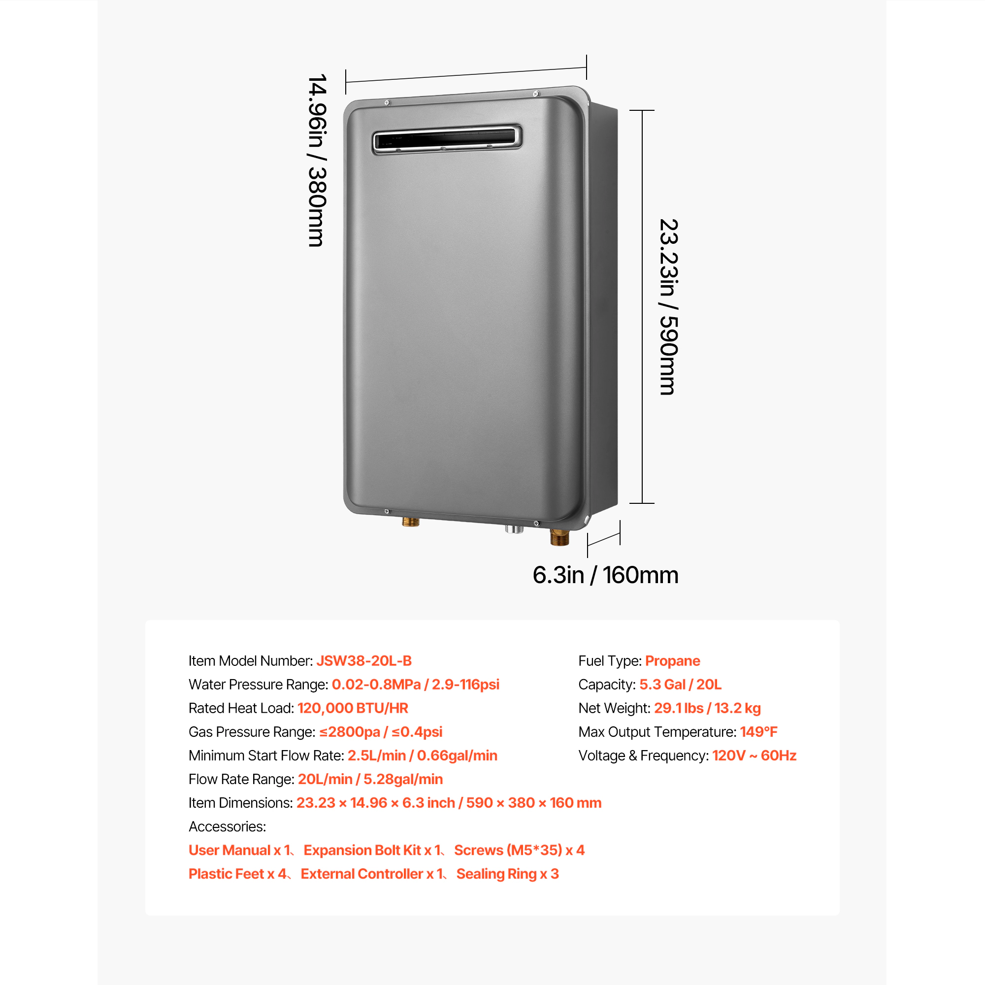 HONGGE Tankless Water Heater Instant Hot Smart Temperature Control & Multiple Security Protections for