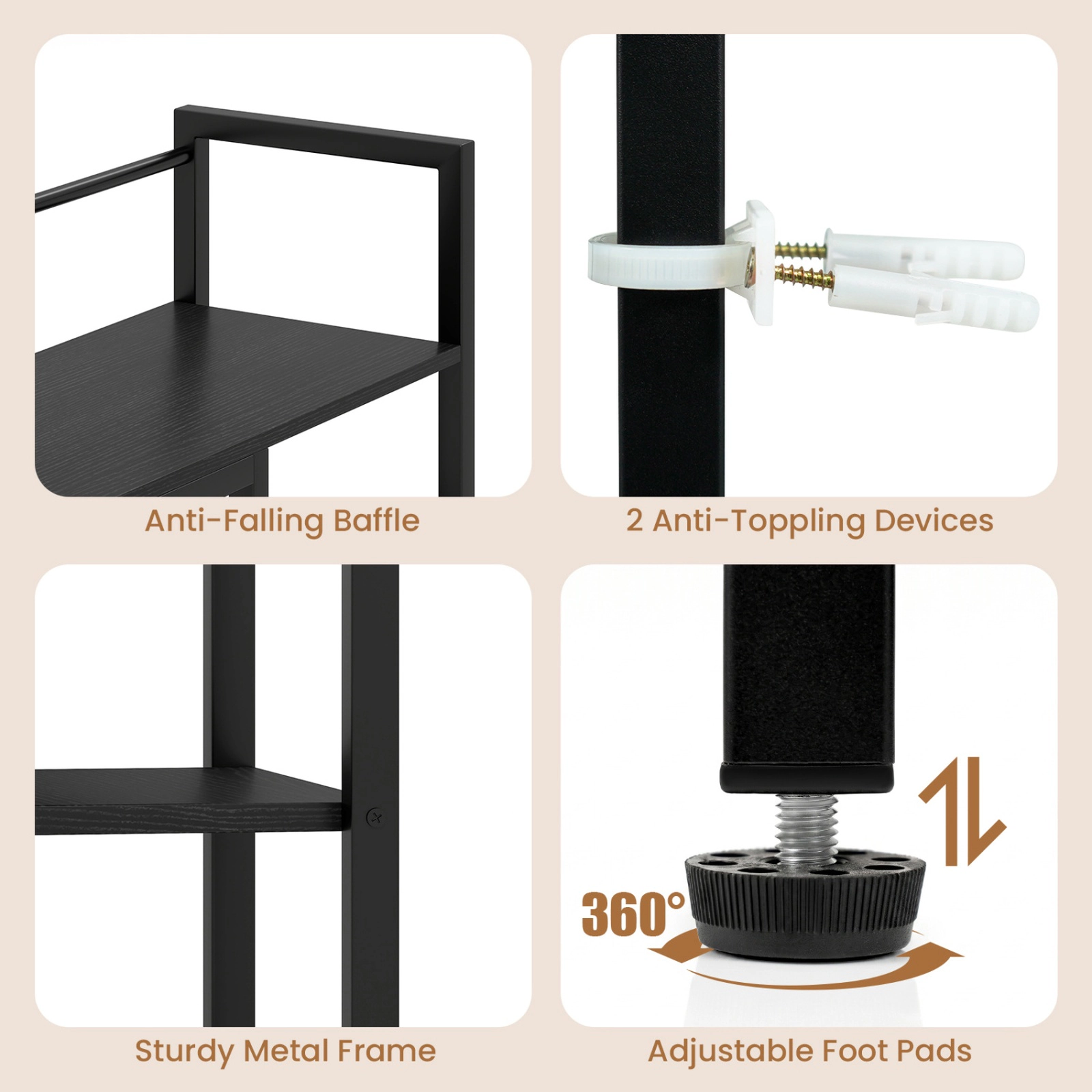 SUGIFT Black 38.5 in Desktop Bookshelf with Metal Frame and Monitor Space