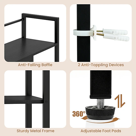 SUGIFT Black Desktop Bookshelf with Metal Frame and Monitor Bay 38.5-in W 10-in D 31-in H 110-lb Top Shelf